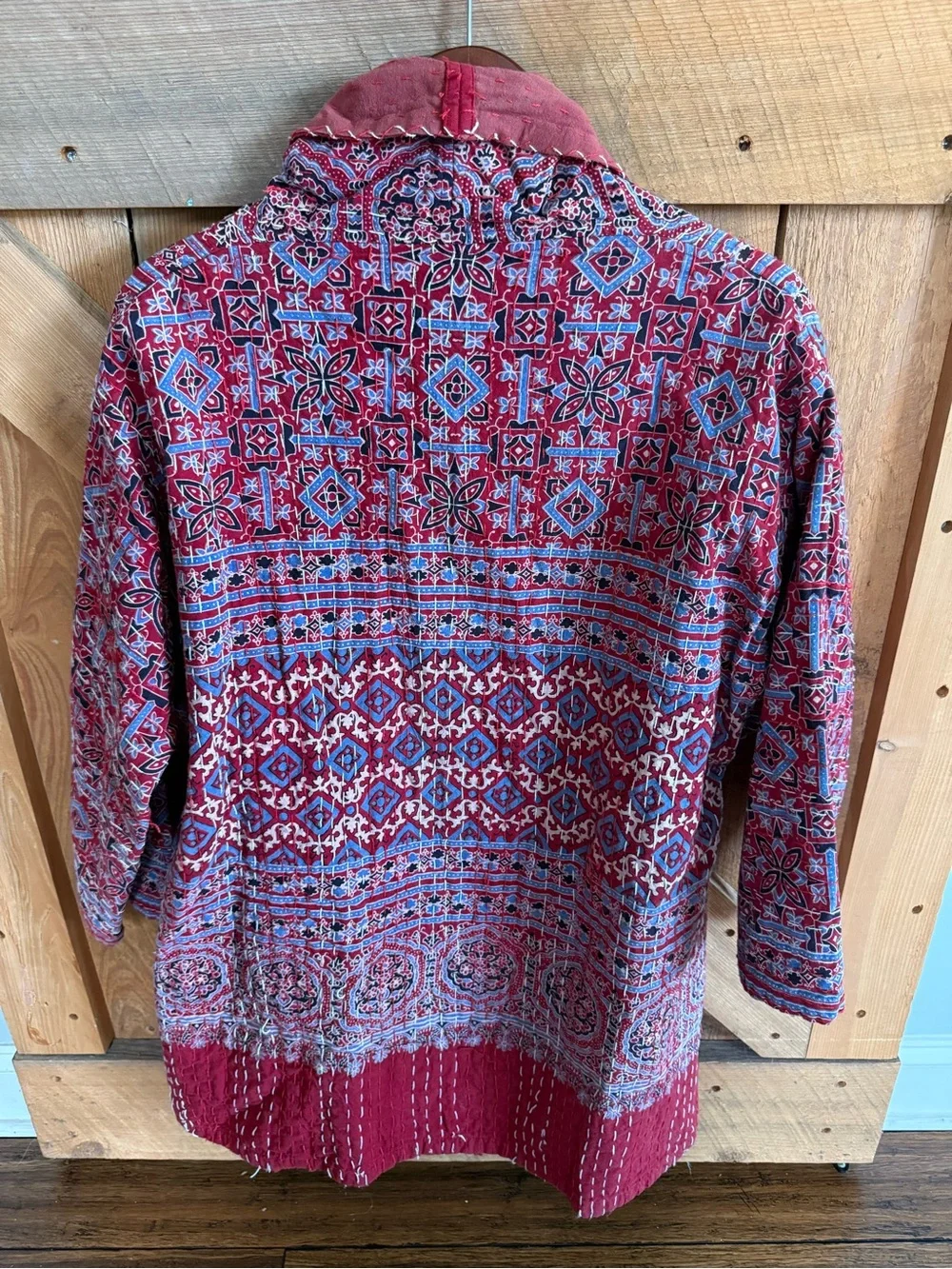 Boho Red Patterned Kantha Jacket